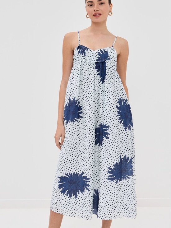 Alix Of Bohemia Dresses & Skirts - Alix Of Bohemia Cotton Silk Floral Polka Dot Eden Indigo Dahlia Midi Dress